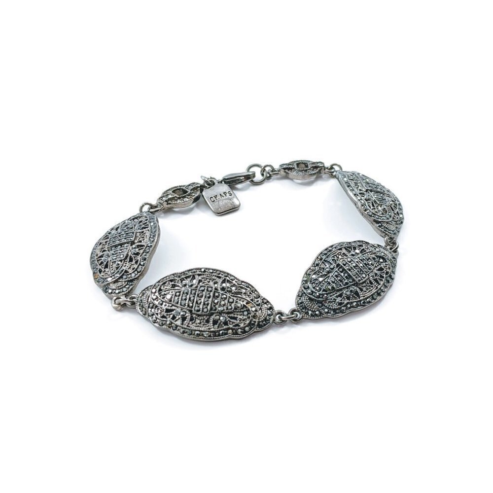 Chaps Black Rhinestone Marcasite Style Link Bracelet